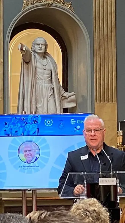 Pere Granados, alcalde de Salou, en un momento de su intervención en los Premios Catalejo 2025 - PHOTO/ATALAYAR