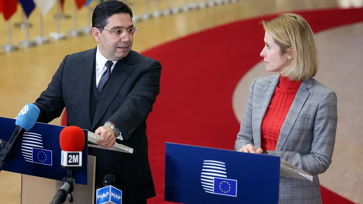 El ministro de Asuntos Exteriores, Cooperaci&oacute;n Africana y Marroqu&iacute;es que viven en el Extranjero, Nasser Bourita, y la Alta Representante para Asuntos Exteriores y Pol&iacute;tica de Seguridad de la Uni&oacute;n Europea, Kaja Kallas - PHOTO/UNI&Oacute;N EUROPEA