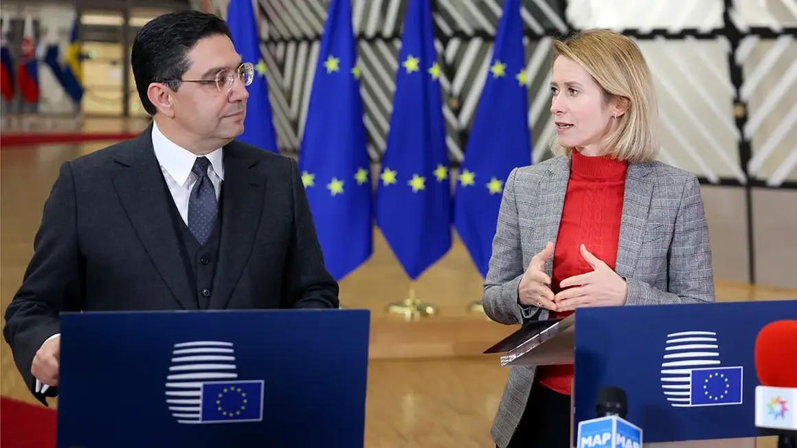 El ministro de Asuntos Exteriores, Cooperaci&oacute;n Africana y Marroqu&iacute;es que viven en el Extranjero, Nasser Bourita, y la Alta Representante para Asuntos Exteriores y Pol&iacute;tica de Seguridad de la Uni&oacute;n Europea, Kaja Kallas - PHOTO/UNI&Oacute;N EUROPEA