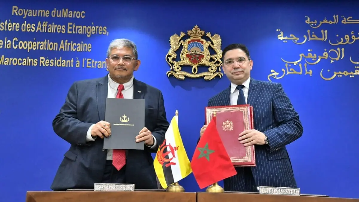 PHOTO/TWITTER/MAROC DIPLOMATIE/@MarocDiplomatie - Dato Erywan Pehin Yusof y Nasser Bourita