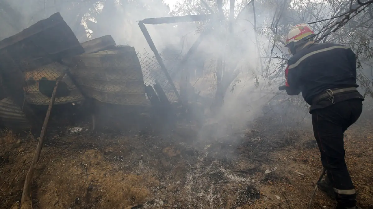 PHOTO/Billel Bensalem/APP/NurPhoto/NurPhoto vía AFP - Imagen de incendio forestal arde cerca del pueblo de Zberber, provincia de Bouira en la región montañosa de Kabyle, Argelia, 24 de julio de 2023