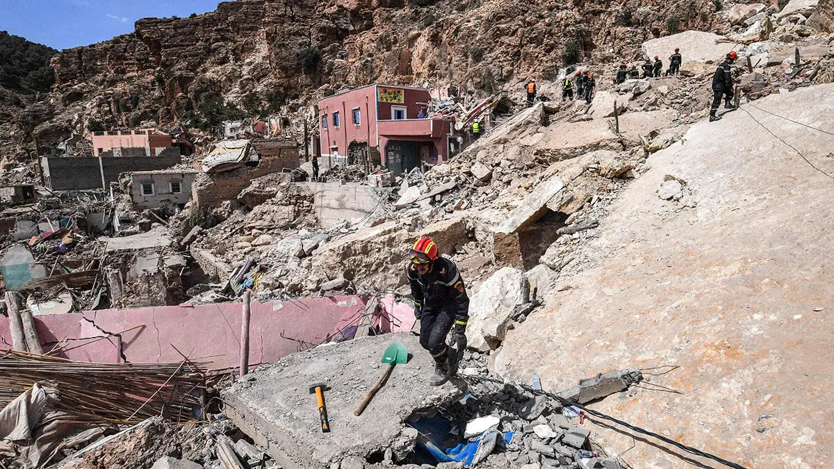 AFP/FETHI BELAID - Casas destruidas en el pueblo de Imi NTala el 17 de septiembre de 2023, tras el potente terremoto de magnitud 6,8