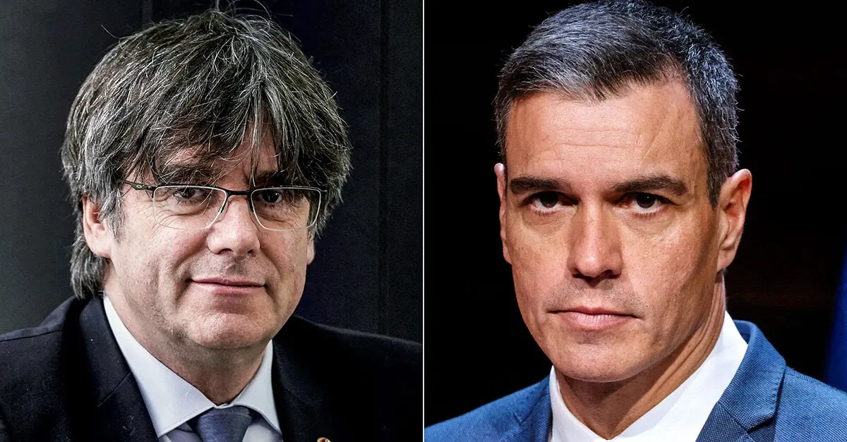 El miembro del Parlamento Europeo y expresidente catalán Carles Puigdemont y el presidente de España Pedro Sánchez
AFP/KENZO TRIBOUILLARD y LUDOVIC MARIN