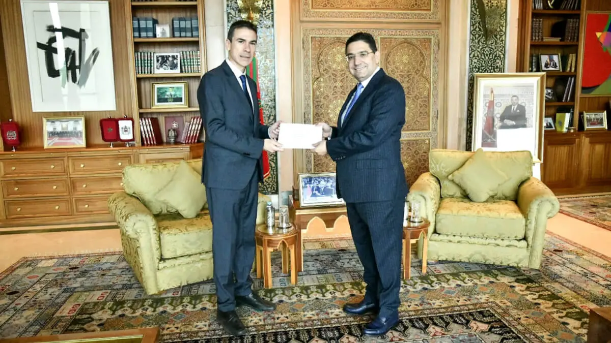 El ministro marroquí de Exteriores, Nasser Bourita, recibe en Rabat a Enrique Ojeda Vila, nuevo embajador español - PHOTO/@MarocDiplomatie