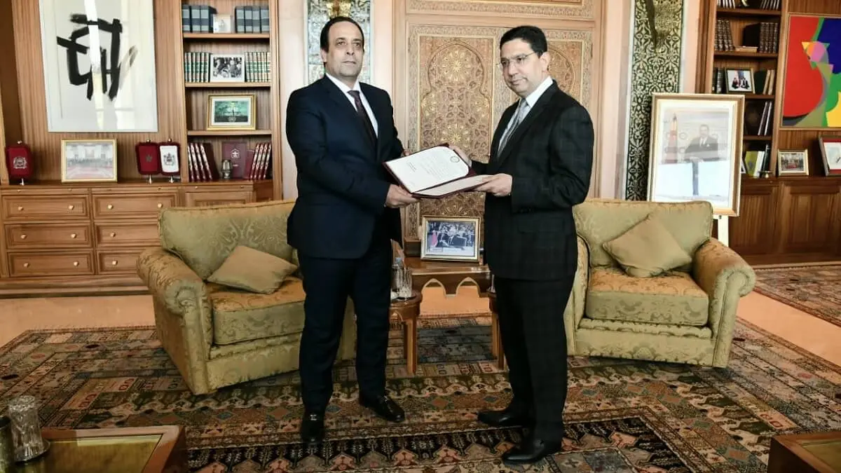 Sami al-Menfi y Nasser Bourita – PHOTO/X/MAROC DIPLOMATIE/@MarocDiplomatie