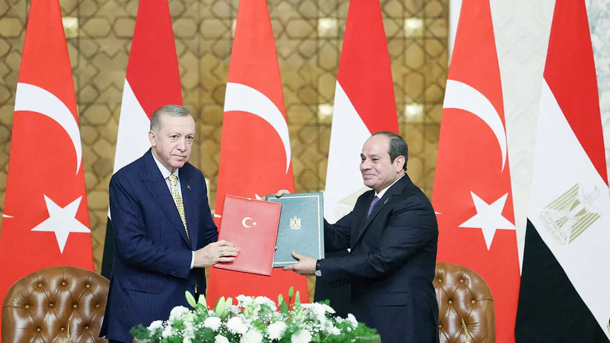 <p>El presidente de Turquía, Tayyip Erdogan, y el presidente de Egipto, Abdel Fattah al-Sisi, asisten a una ceremonia de firma en El Cairo, Egipto, el 14 de febrero de 2024 - PHOTO/MURAT CETINMUHURDAR/OFICINA DE PRENSA PRESIDENCIAL via REUTERS </p>