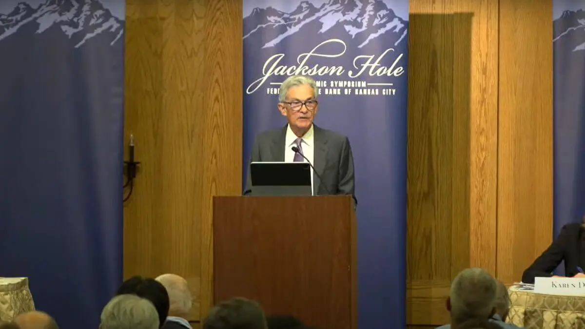 Discurso de Jerome Powell, presidente de la Reserva Federal, en el foro de Jackson Hole (Wyoming, EEUU), el 23 de agosto de 2024 – PHOTO/YouTube Kansas City Federal Reserve Bank