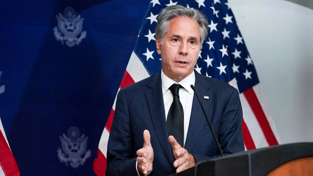El secretario de Estado de Estados Unidos, Antony Blinken, durante una rueda de prensa al final de su visita de un día a Haití - PHOTO/ ROBERTO SCHMIDT via REUTERS