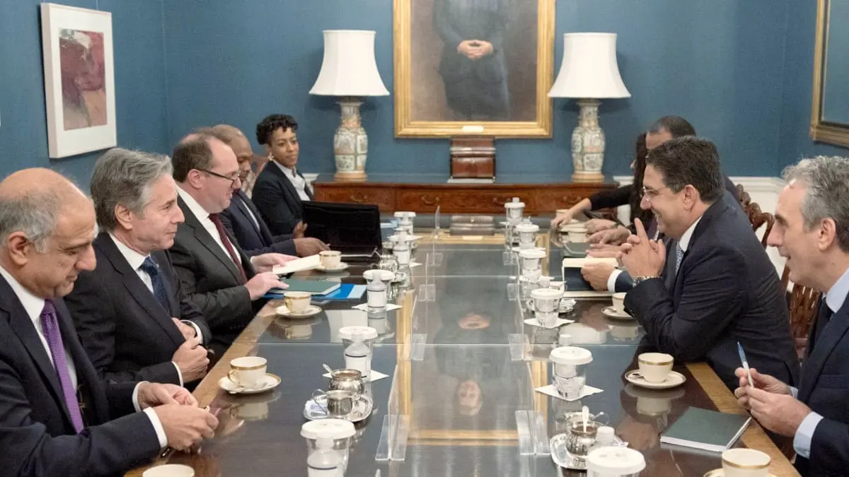 <p>Reunión entre el secretario de Estado de Estados Unidos, Antony Blinken, y el ministro de Relaciones Exteriores de Marruecos, Nasser Bourita – PHOTO/REDES SOCIALES</p>