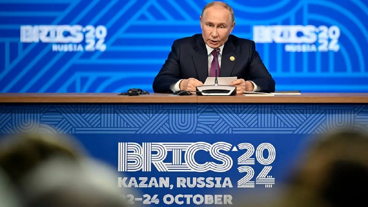 El presidente de Rusia, Vladimir Putin, habla durante la cumbre de los BRICS en Kazán el 24 de octubre de 2024 - PHOTO/Alexander NEMENOV/AFP