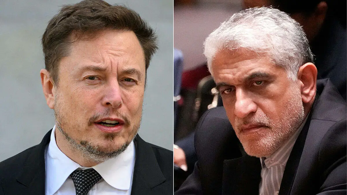 Combinación de imágenes de Elon Musk (izq.), y del embajador de Irán ante las Naciones Unidas, Amir Saeid Iravani, el 2 de octubre de 2024 - AFP/MANDEL NGAN Y BRYAN R. SMITH