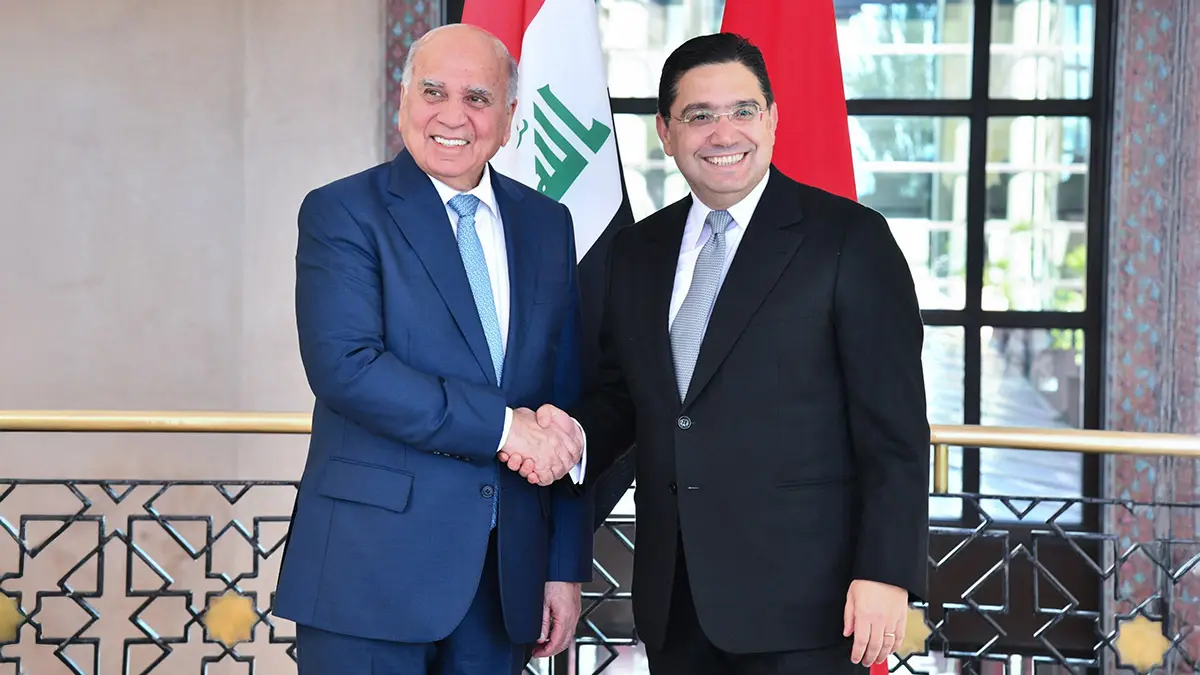 <p>Nasser Bourita se reunió en Rabat con el vicepresidente del Consejo de Ministros y ministro de Asuntos Exteriores de la República del Iraq, Fuad Hussein, quien reiteró la posición constante de su país en apoyo de la integridad territorial del Reino de Marruecos - PHOTO/ @MarocDiplomatie</p>