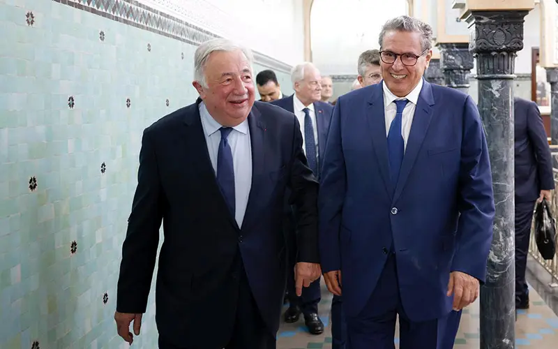 Aziz Akhannouch, primer ministro de Marruecos, junto al presidente del Senado francés, Gérard Larcher - PHOTO/ @ChefGov_ma