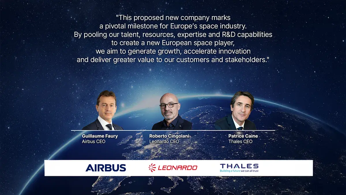 Los tres m&aacute;ximos responsables de la industria espacial de la UE han unido sus fuerzas para afrontar la nueva era que se abre ante el sector espacial, que exige abaratar precios y dejar de competir entre ellos -&nbsp;PHOTO/AirbusLeonardoThalesX