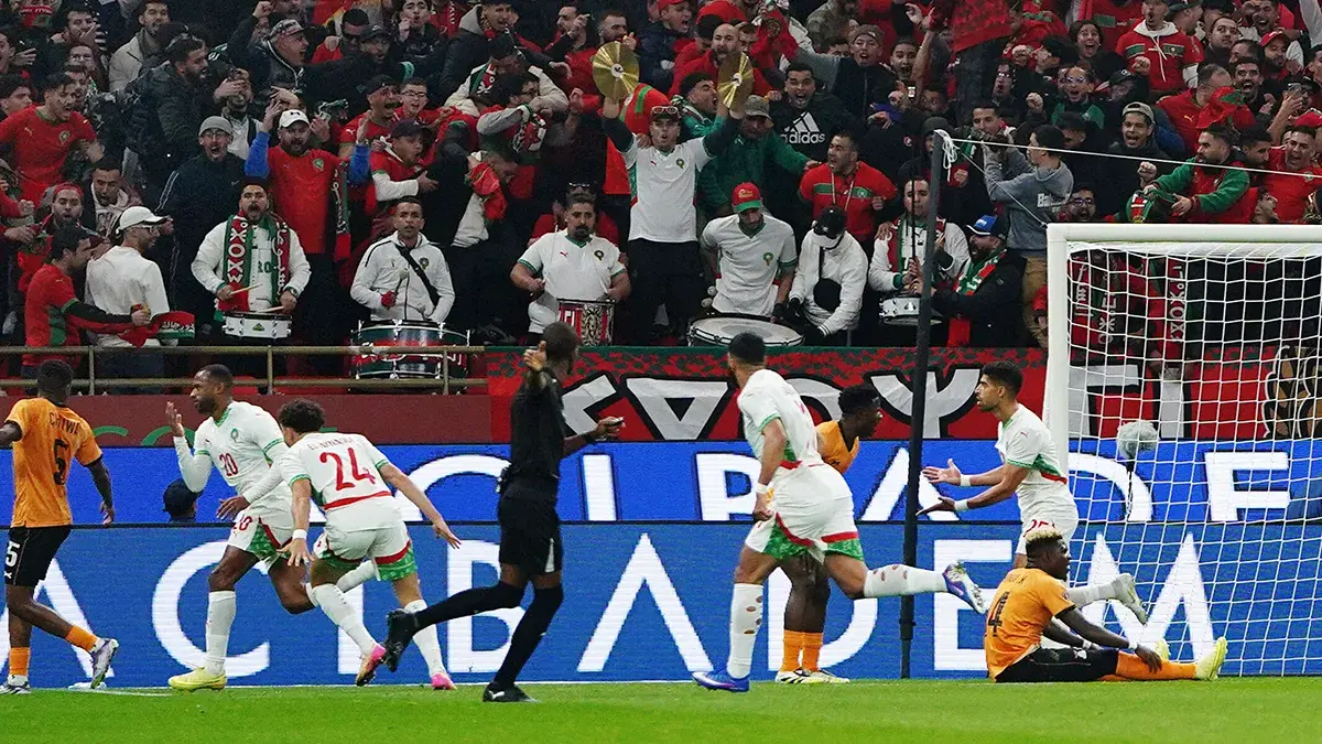 Ayoub El Kaabi, de Marruecos, celebra el primer gol de su equipo - PHOTO/ REUTERS