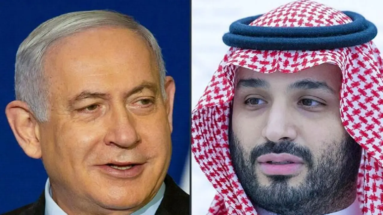 AFP PHOTO / SAUDI ROYAL PALACE / BANDAR AL-JALOUD - Benjamin Netanyahu y Mohamed Bin Salman en una foto compuesta