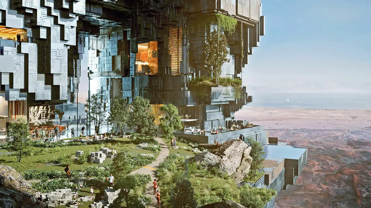 PHOTO/NEOM - Plan de diseño para las estructuras paralelas de 500 metros de altura, conocidas colectivamente como La Línea, en el corazón de la megaciudad NEOM del Mar Rojo