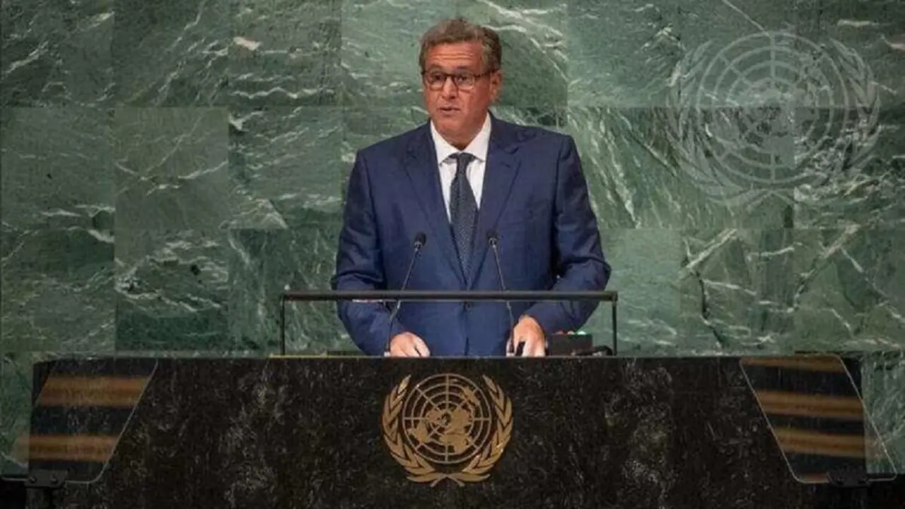 PHOTO/ONU - El jefe de Gobierno del Reino de Marruecos, Aziz Akhannouch, en la Asamblea General de la ONU