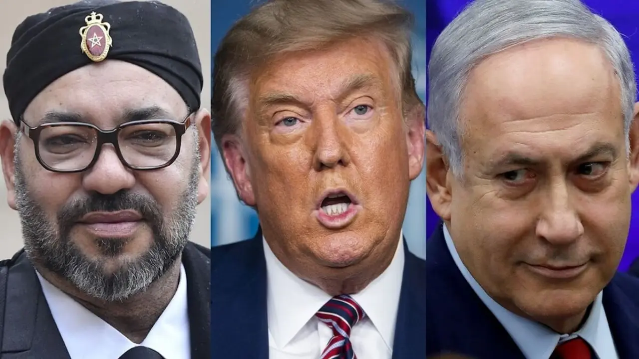 PHOTO/ARCHIVO - Mohamed VI, Donald Trump y Benjamín Netanyahu