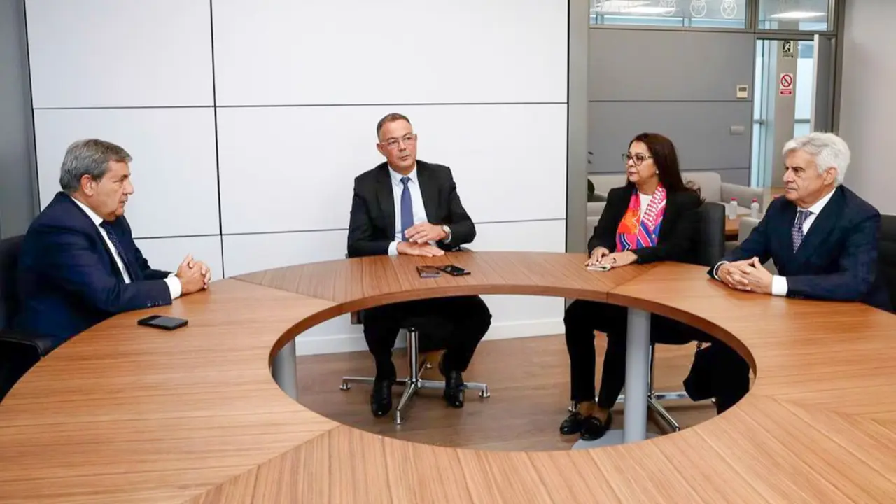 Pedro Rocha, presidente de la Real Federación Española de Fútbol, Fouzi Lekjaa, presidente de la Real Federación Marroquí de Fútbol, Karima Benyaich, embajadora de Marruecos en España, y Fernando Gomes, presidente de la Federación de Fútbol de Portugal - PHOTO/FILE