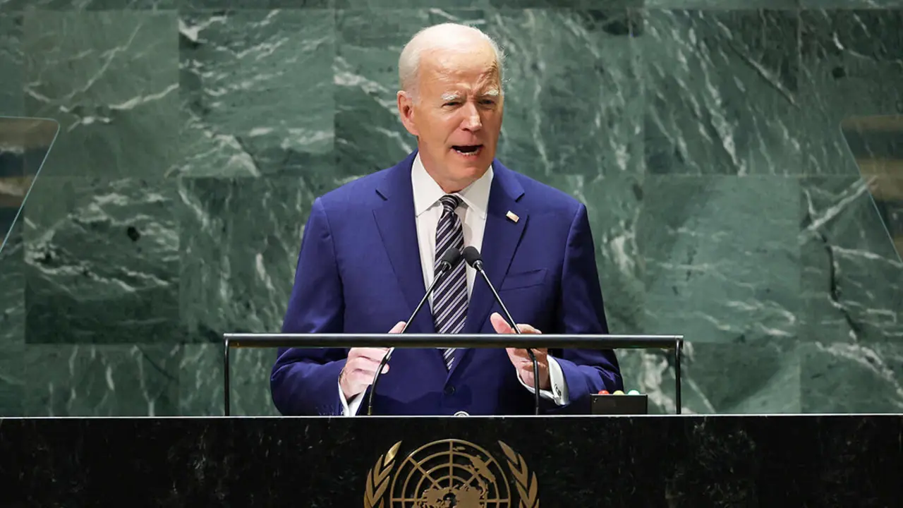 El presidente de los Estados Unidos, Joe Biden, habla durante el 78º período de sesiones de la Asamblea General de las Naciones Unidas en la ciudad de Nueva York, Estados Unidos, el 19 de septiembre de 2023 -&nbsp;REUTERS/MIKE SEGAR