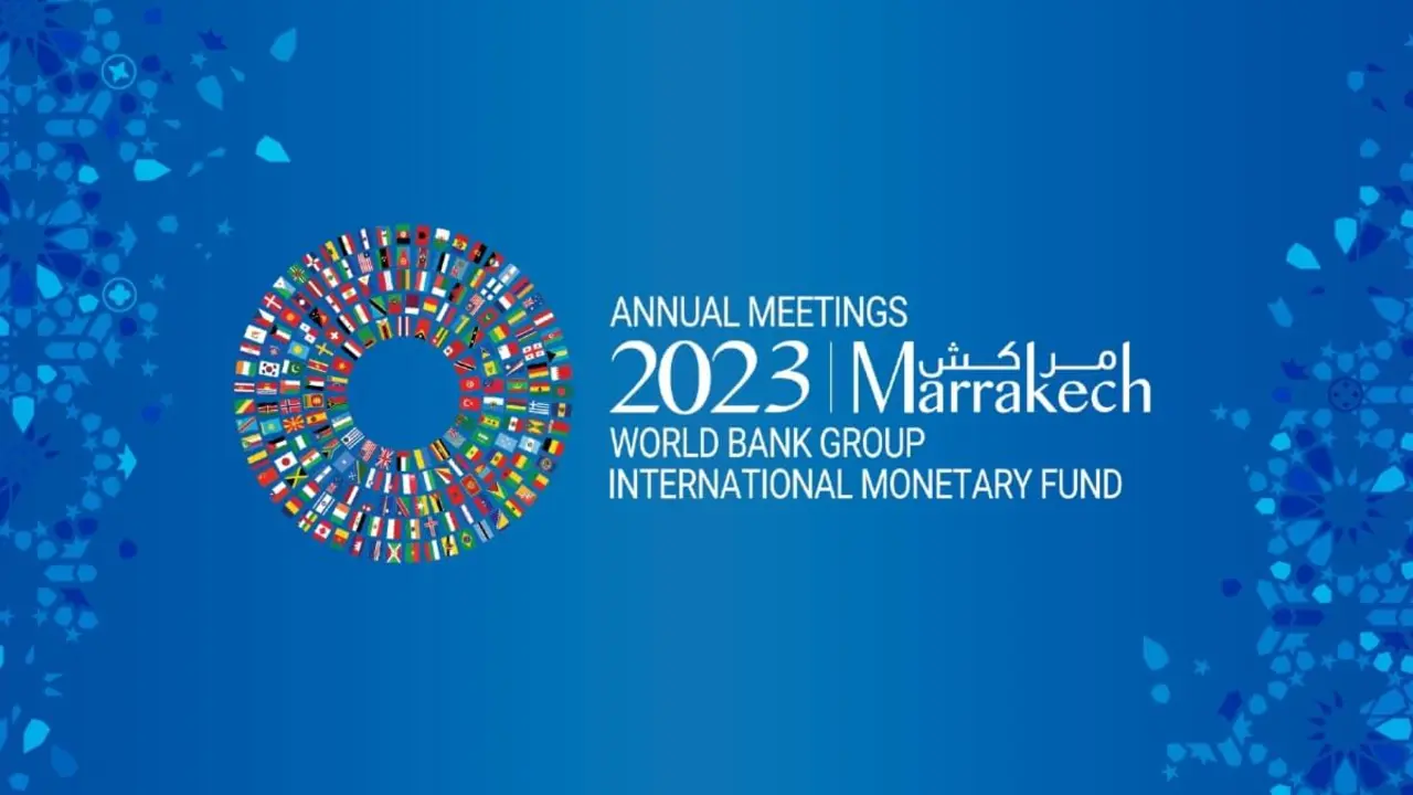 PHOTO/REDES/@MoroccoAM2023 - Cartel oficial de las reuniones del FMI y el Banco Mundial en Marrakech