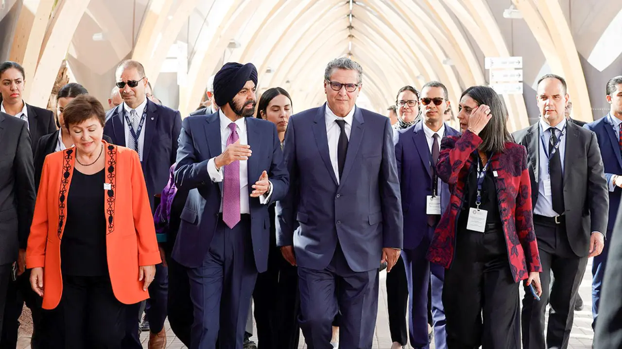 PHOTO/FILE - Kristalina Georgieva, Ajay Banga y Aziz Akhannouch