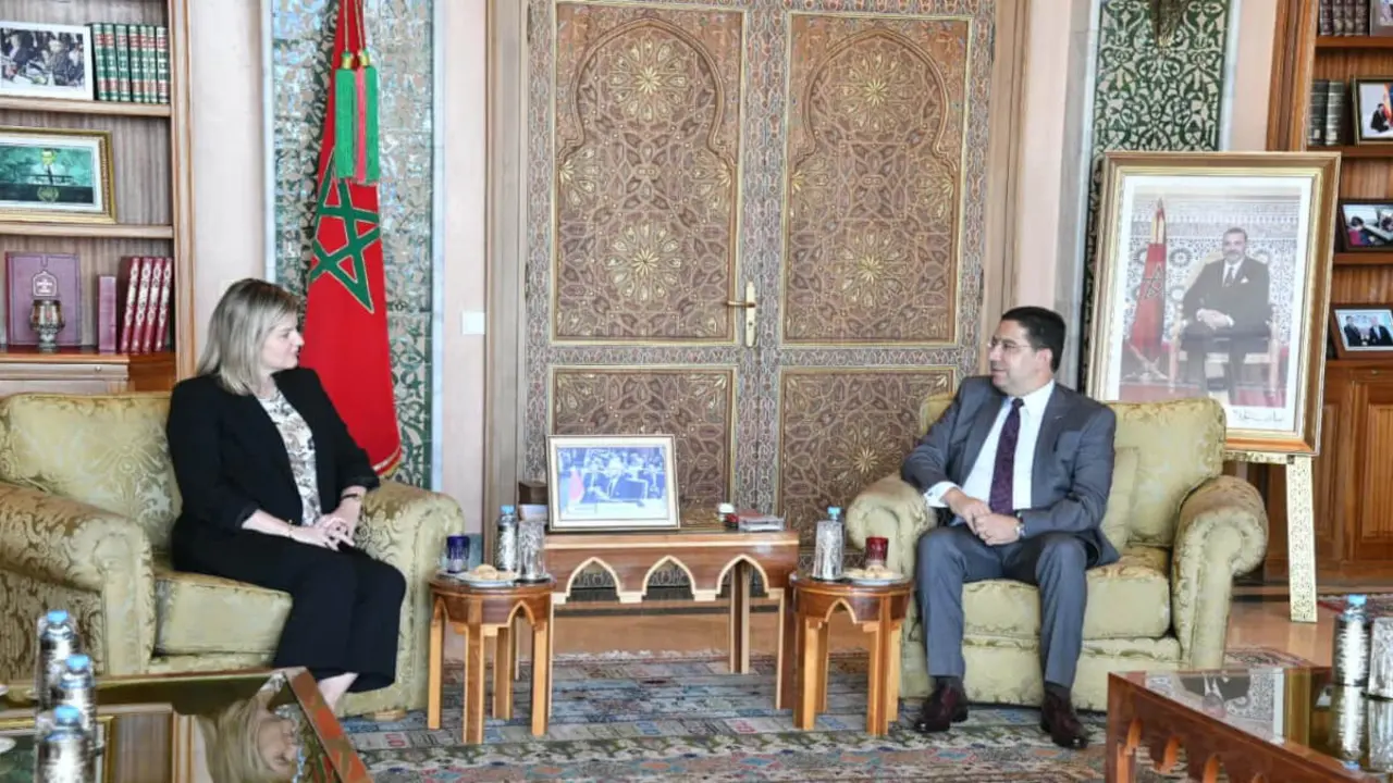 PHOTO/REDES/@MarocDiplomatie - Reunión entre la ministra de Comercio Exterior y Cooperación al Desarrollo de los Países Bajos, Liesje Shreinemacher y Nasser Bourita, ministro de Asuntos Exteriores de Marruecos.