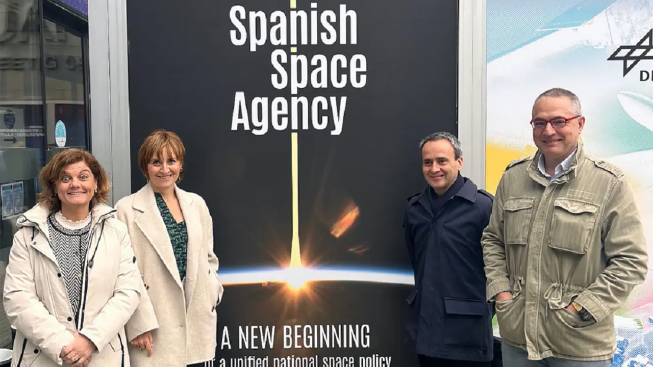 Los directores de la AEE de Ciencia, Isabel Pérez; Sociedad, Eva Villaver; Programas, Juan Carlos Cortés; y Usuarios y Servicios, Nicolás Martín, a finales de enero en la Conferencia Europea del Espacio de Bruselas - PHOTO/AEE