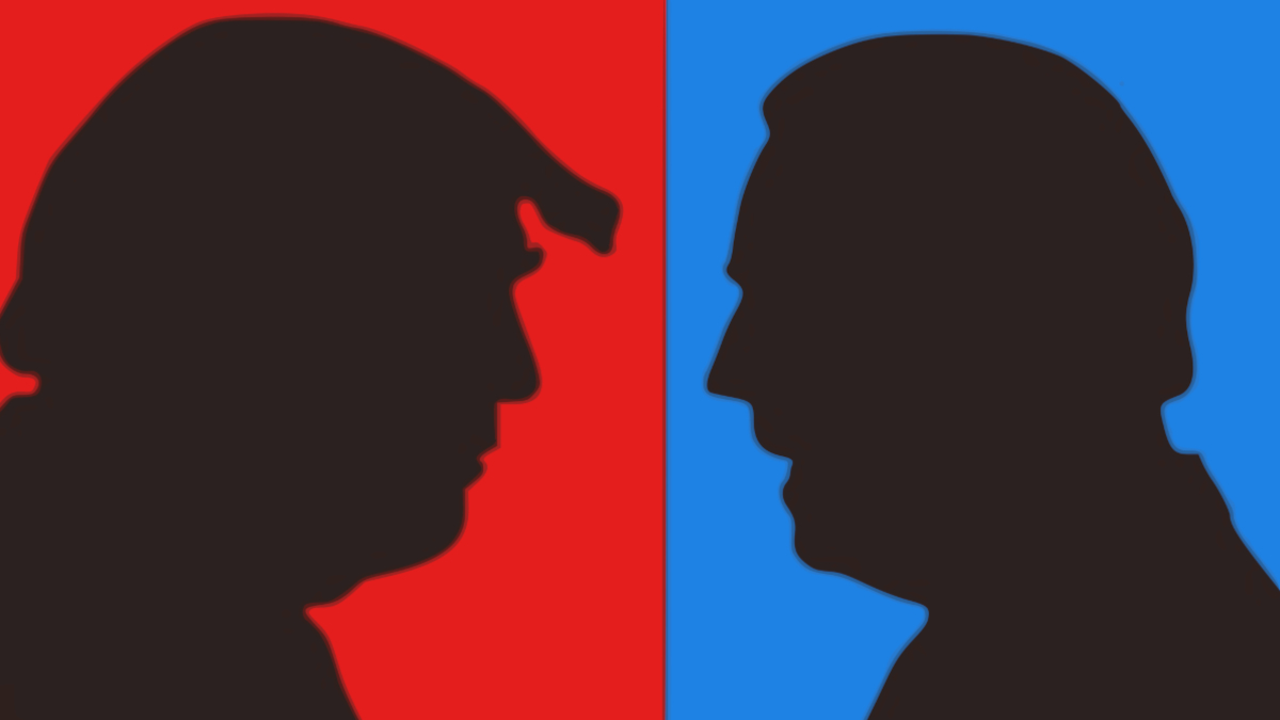 <a href="https://depositphotos.com/es/?/">https://depositphotos.com/es/?/</a>&nbsp;- Siluetas de Donald Trump y Joe Biden