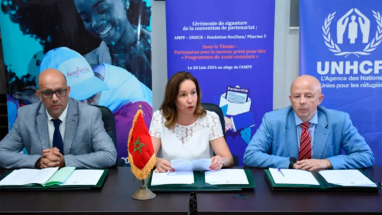 Marruecos firmó en Rabat un acuerdo tripartito entre la UNHCR, la Fundación Noufissa Pharma 5 y la Asociación Marroquí de Planificación Familiar para mejorar el acceso a los servicios sanitarios - PHOTO/MAP