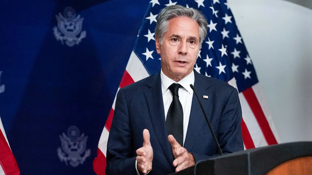 El secretario de Estado de Estados Unidos, Antony Blinken, durante una rueda de prensa al final de su visita de un día a Haití - PHOTO/ ROBERTO SCHMIDT via REUTERS