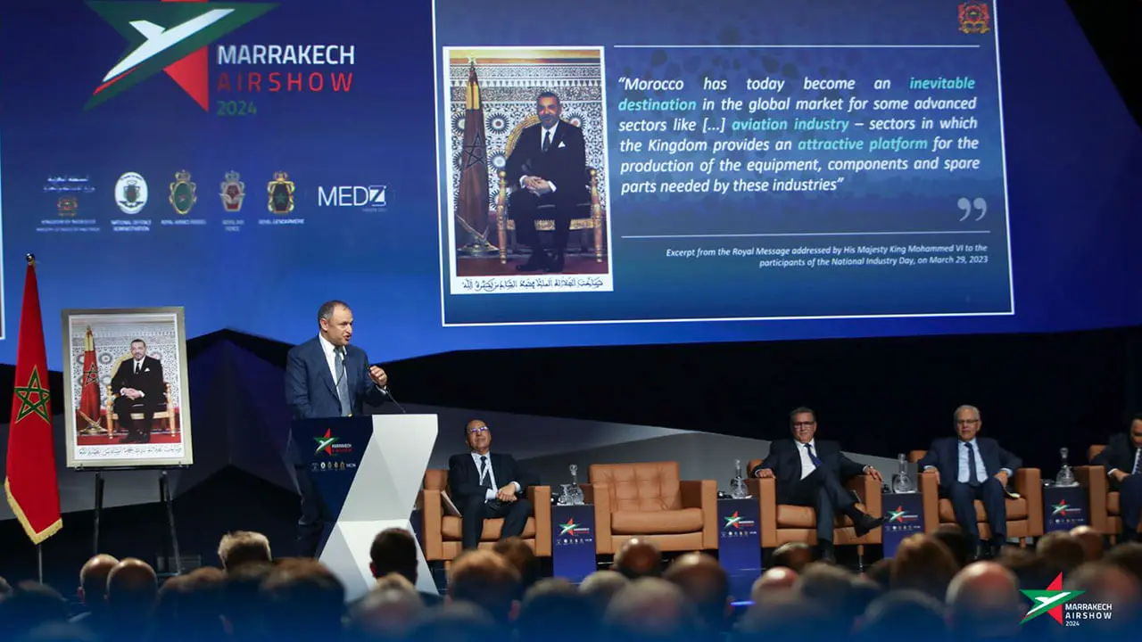 Ryad Mezzour, Ministro de Industria y Comercio, en la inauguración del Marrakech Airshow 2024
PHOTO/ @MAS_Airshow2024