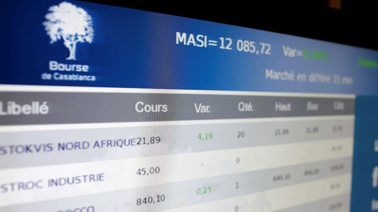 Tablero electrónico muestra el índice compuesto marroquí en la oficina de la bolsa de valores de Casablanca - PHOTO/REUTERS