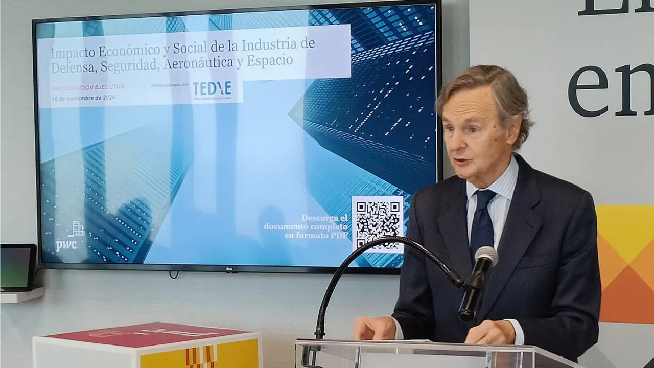 El diplomático Ricardo Martí Fluxá, presidente de TEDAE, ha expresado en la presentación del informe de 2023 que las empresas de su asociación ya han recuperado la senda del crecimiento y están en niveles de actividad prepandemia -&nbsp;PHOTO/JPons