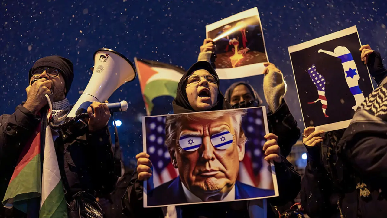 Manifestantes asisten a una protesta contra el plan del presidente estadounidense Donald Trump de reasentar a los palestinos de Gaza, frente al consulado estadounidense en Estambul, Turquía, el 6 de febrero de 2025 - REUTERS/ UMIT BEKTASARA