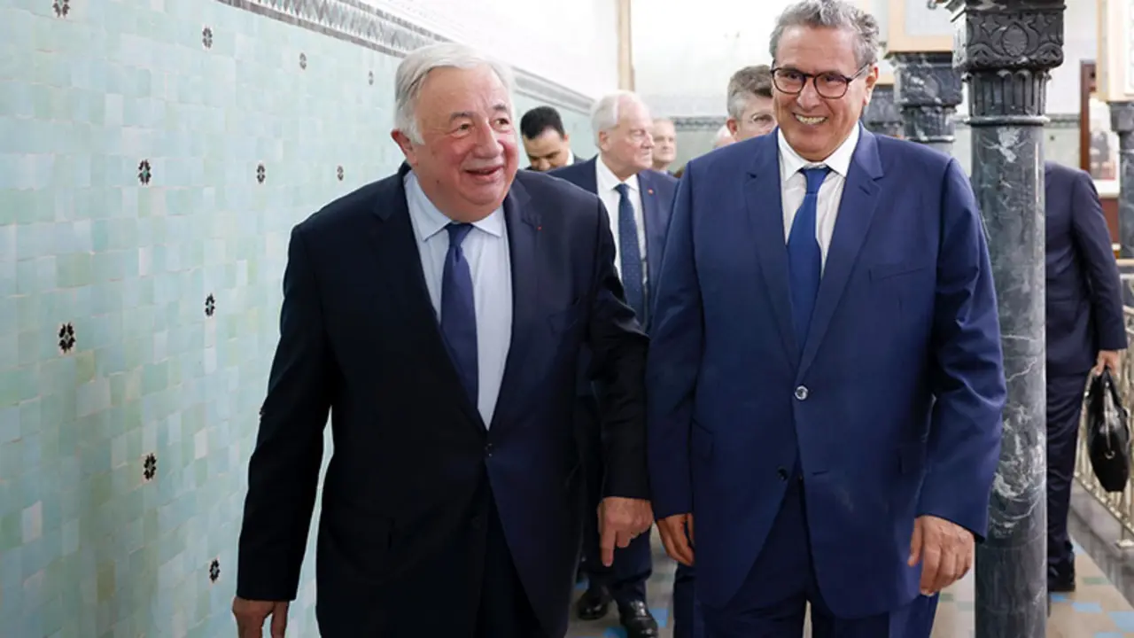 Aziz Akhannouch, primer ministro de Marruecos, junto al presidente del Senado francés, Gérard Larcher - PHOTO/ @ChefGov_ma