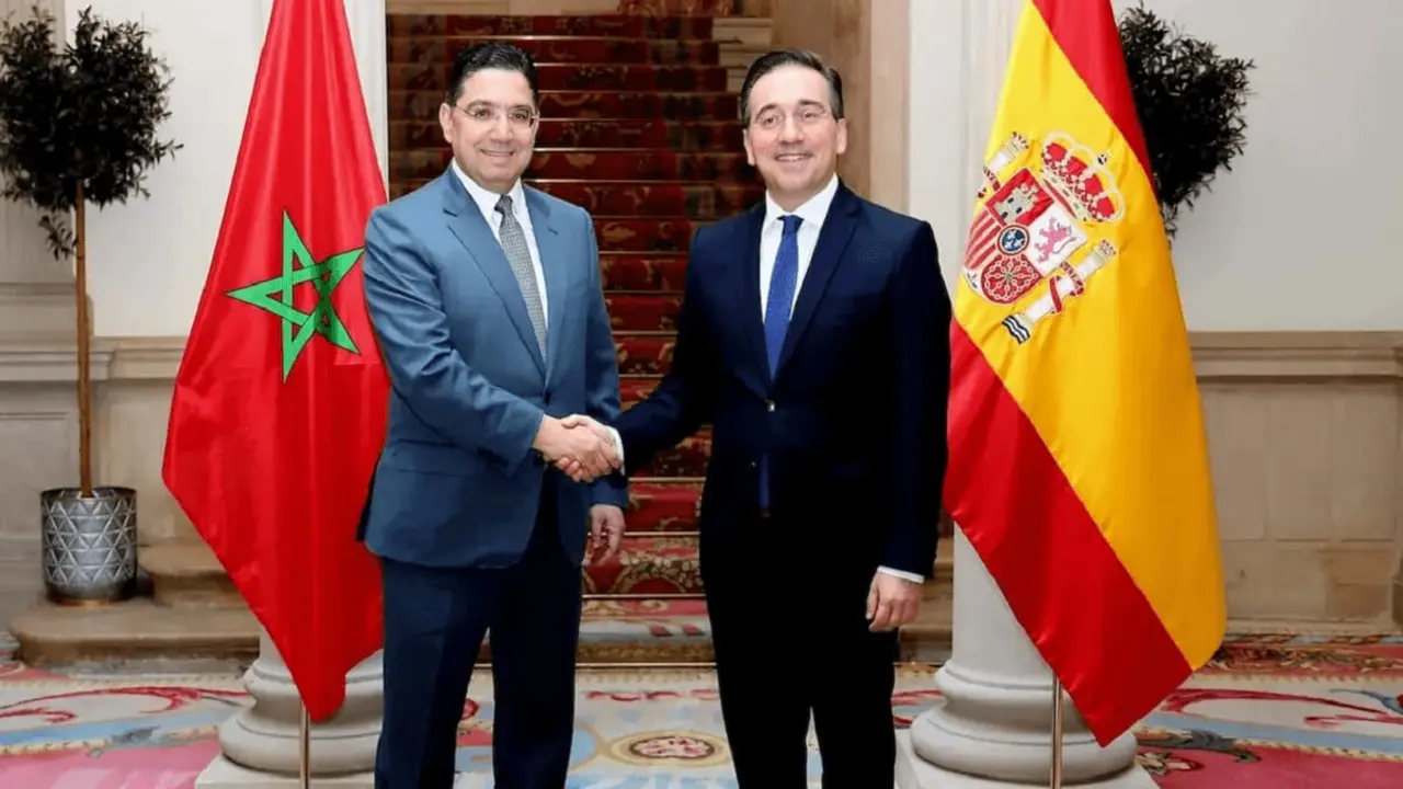 Ministros de Asuntos Exteriores de Marruecos, Nasser Bourita, y de España, José Manuel Albares, en Madrid. Photo Ministerio de Asuntos Exteriores