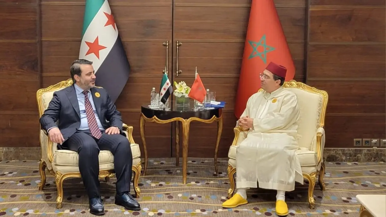 Assaad Hassan Al-Chibani, ministro de Asuntos Exteriores de Siria, y Nasser Bourita, ministro de Asuntos Exteriores de Marruecos - PHOTO/X/MAROC DIPLOMATIE/@MarocDiplomatie