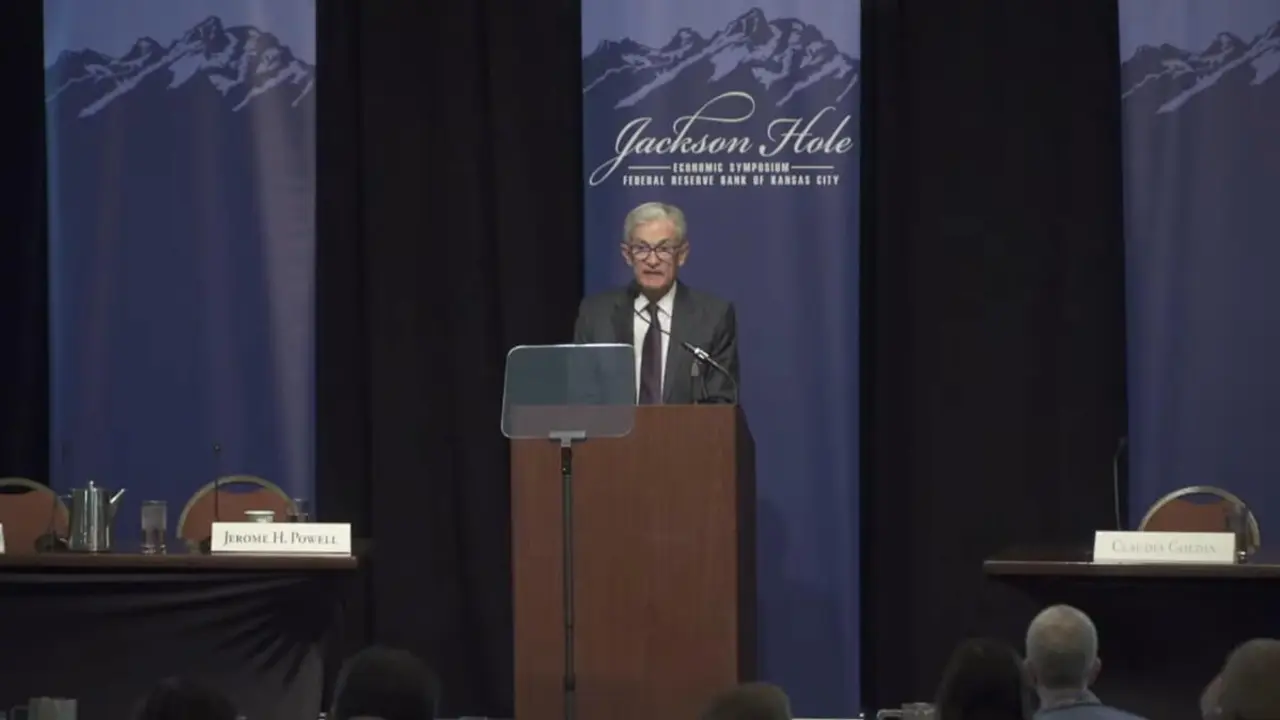 Intervención del presidente de la Reserva Federal, Jerome Powell, en el simposio de Jackson Hole (Wyoming, EEUU), el 22 de agosto de 2023 - PHOTO/YouTube Kansas City Federal Reserve