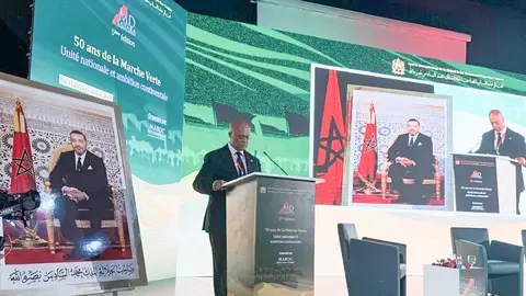 Luis Filipe Tavares, exministro de Asuntos Exteriores y Defensa de Cabo Verde, durante su discurso en el&nbsp;Foro MD Sáhara, organizado por Maroc Diplomatique en Dajla, Marruecos
