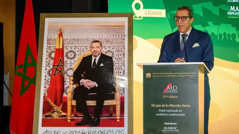 Omar Hilale, representante permanente de Marruecos ante la ONU, durante su intervención en el Foro MD Sahara celebrado en la ciudad de Dajla, Marruecos