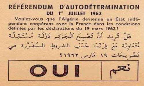 Papeleta del «SÍ» en el referéndum argelino de autodeterminación. 1 de julio de 1962 - PHOTO/ARCHIVO