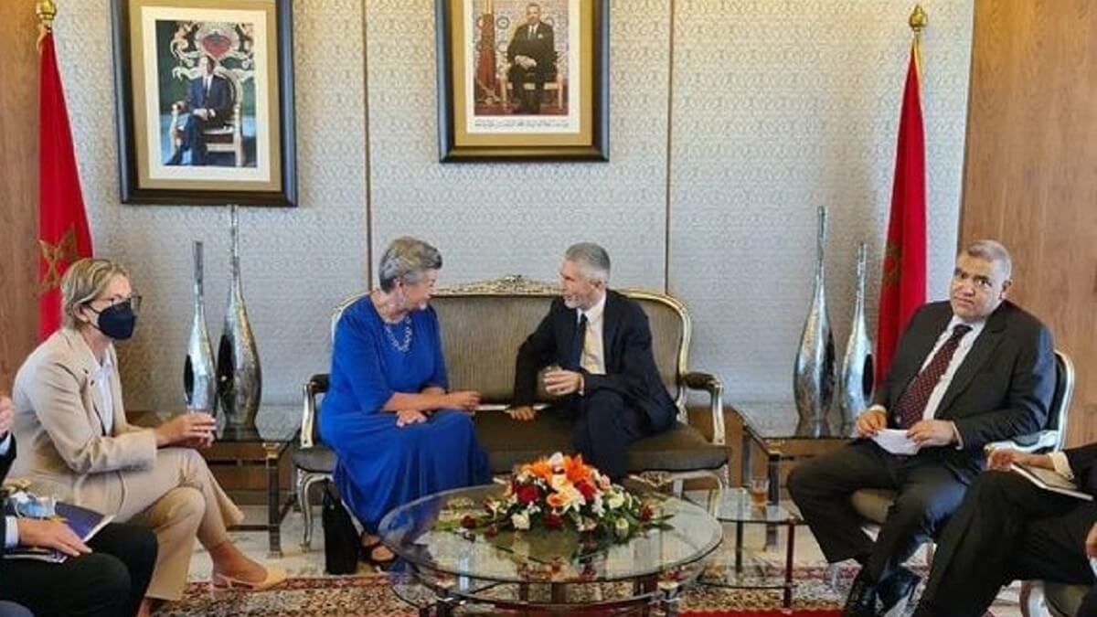 PHOTO/MINISTERIO DEL INTERIOR - Reunión en Rabat entre los ministros del Interior español y marroquí junto con la comisaria europea Johansson