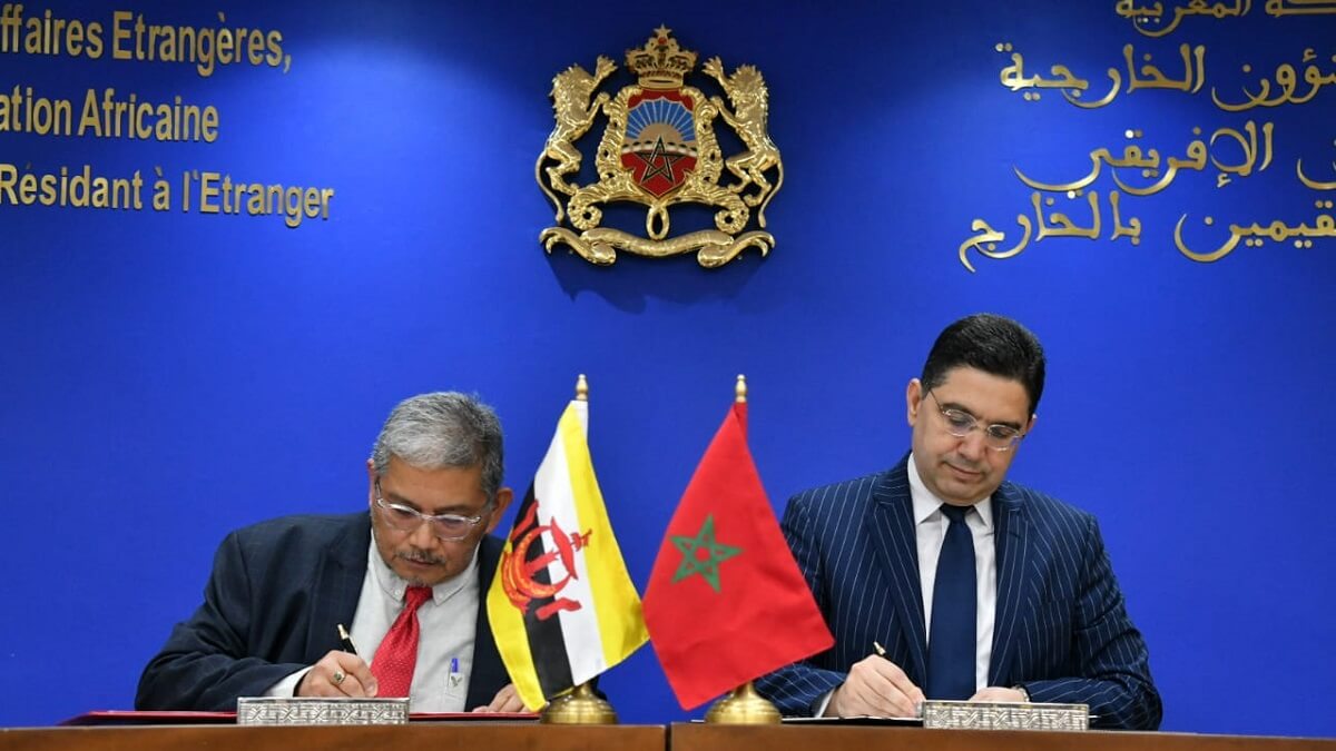 PHOTO/TWITTER/MAROC DIPLOMATIE/@MarocDiplomatie - Dato Erywan Pehin Yusof y Nasser Bourita