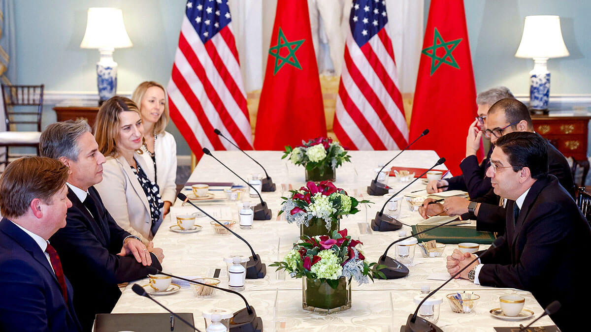 REUTERS/EVELYN HOCKSTEIN - El secretario de Estado de EE.UU., Antony Blinken, se reúne con el ministro de Asuntos Exteriores de Marruecos, Nasser Bourita, en el Departamento de Estado de Washington, EE. UU., el 20 de marzo de 2023
