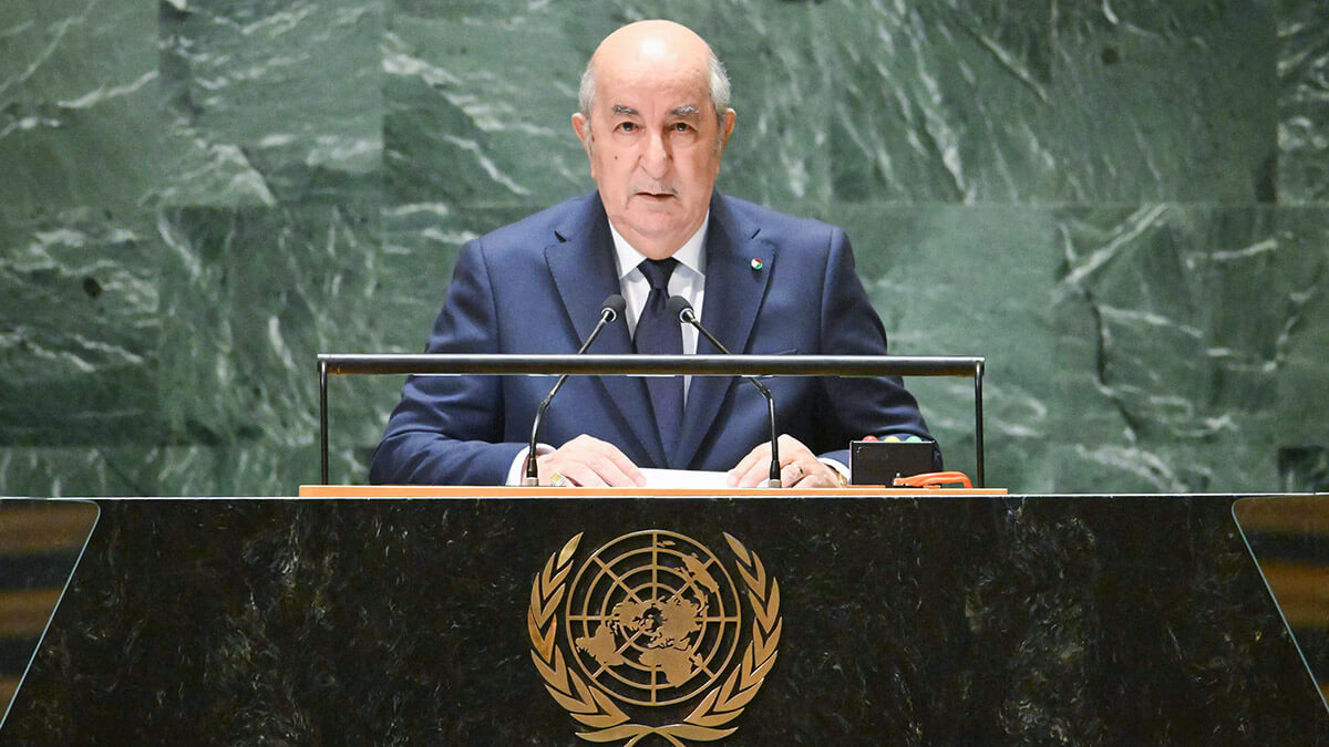 AFP/ANGELA WEISS - El presidente argelino Abdelmadjid Tebboune se dirige a la 78ª Asamblea General de las Naciones Unidas en la sede de la ONU en Nueva York el 19 de septiembre de 2023