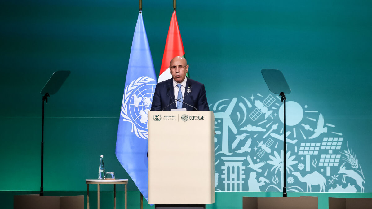 Mohamed Cheikh El Ghazouani, presidente de Mauritania, se dirige a las delegaciones nacionales durante la primera parte del segmento de alto nivel para Jefes de Estado y de Gobierno durante la COP28 -Dominika Zarzycka/NurPhoto/NurPhoto vía AFP