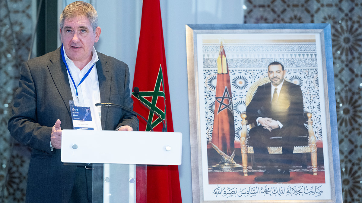 Lluis París, durante su intervención en el 3er Encuentro Regional de Logística, dedicado a la región de Tánger-Tetuán-Alhucemas - ATALAYAR/GUILLERMO LÓPEZ