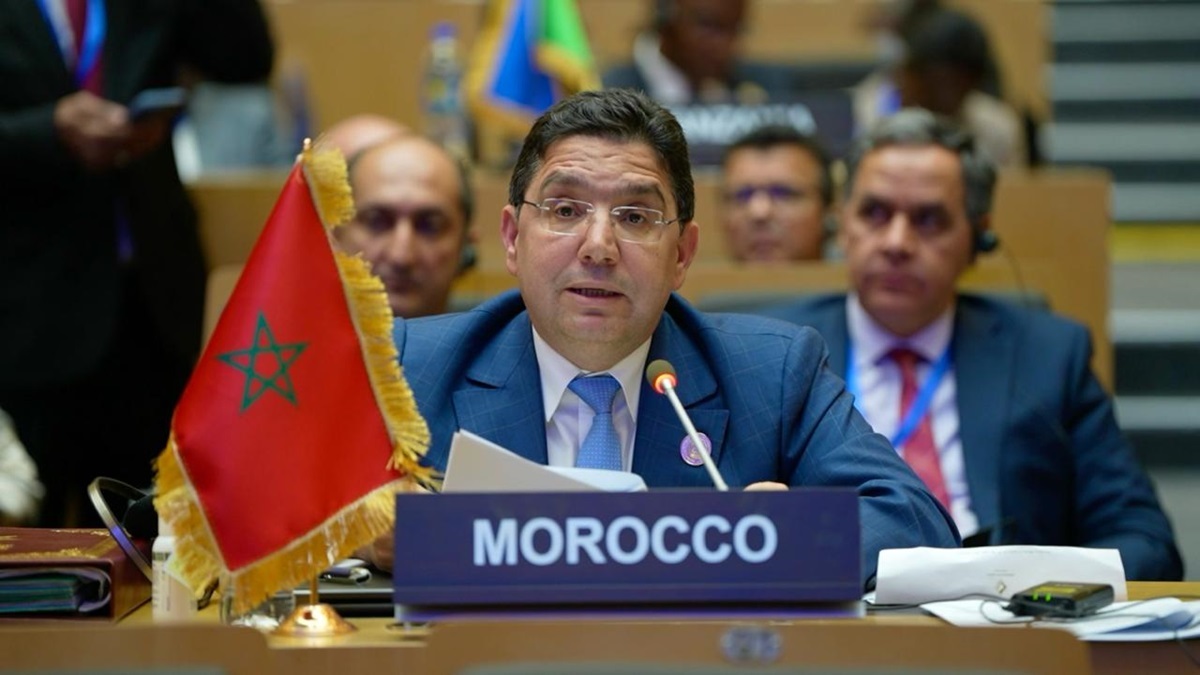 Nasser Bourita, ministro de Asuntos Exteriores de Marruecos, durante su discurso en Addis Abeba, Eriopía, en la 37ª Cumbre de la Unión Africana - PHOTO/X/@MarocDiplmoatie